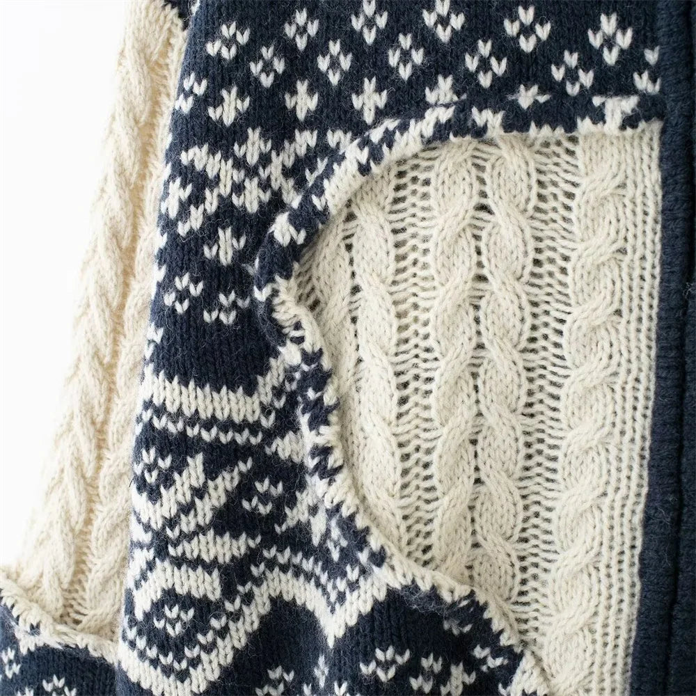 Elegant Jacquard Knitted Long Sleeve Cardigan