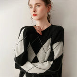 Cozy O-Neck Collar Argyle Knit Sweater