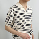 Men's Comfort Luxury Knitted Striped Polo T-Shirt