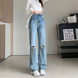 Chic Korean Style Light Blue Ripped Jeans