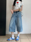 Versatile Blue Distressed Denim Baggy Jorts