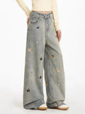 Cool Vintage American Puppy Embroidered Wide Jeans