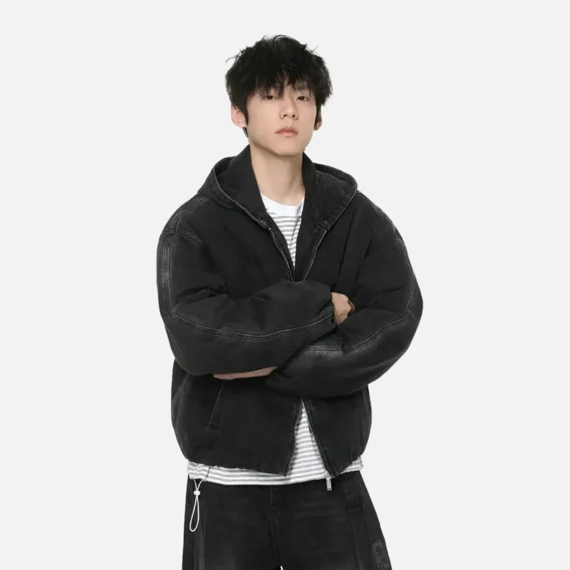 Bold Gradient Warm Denim Hooded Jacket