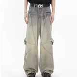 Streetwear Comfort Distressed Wide Leg Cargo Jeans