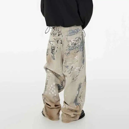 Hand-Painted Graffiti Distressed Denim Jeans