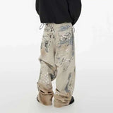 Hand-Painted Graffiti Distressed Denim Jeans