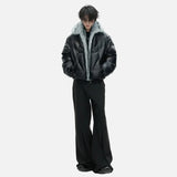 High Quality Splicing Design Stand Neck Fur Leather Jacket