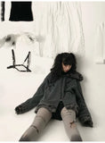 Dark Cat Ear Ripped Grunge Hoodie