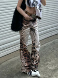 Leopard Print Low Rise Flared Jeans