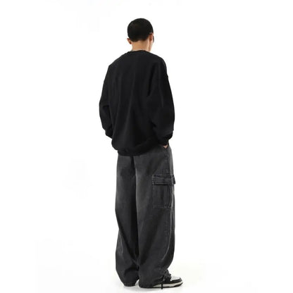 Black Baggy Cargo Jeans Trousers