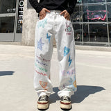 Wide Leg Flow Lightning Graffiti Printed Jeans
