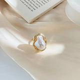 Geometric Imitation Pearl Gold Plated Ring