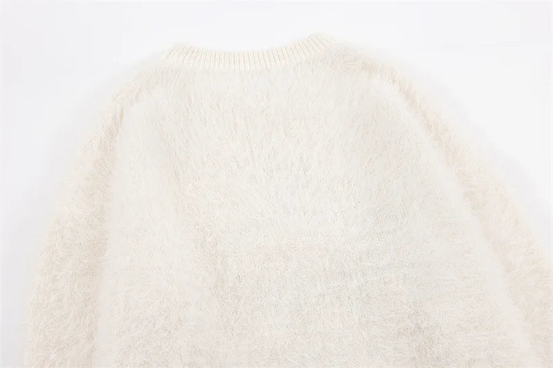 Fuzzy Oversized Cat Print Knit Jumper Sweater