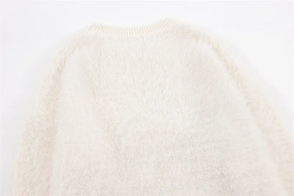 Fuzzy Oversized Cat Print Knit Jumper Sweater
