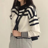 Women Chic Vintage Striped Cropped Cardigan