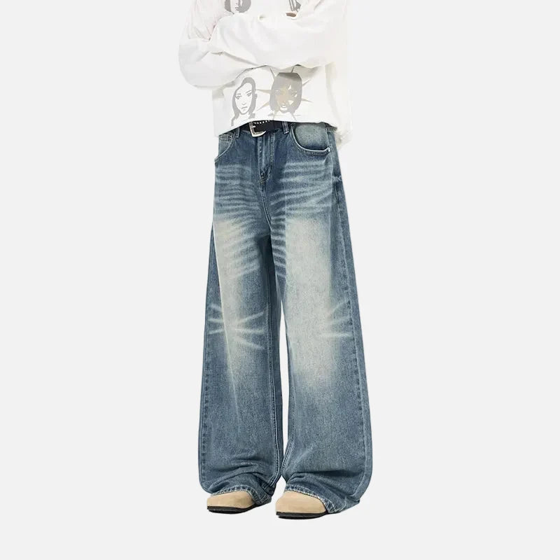 Elevated Cracked Washed Loose Fit Wide Leg Jeans
