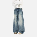 Elevated Cracked Washed Loose Fit Wide Leg Jeans