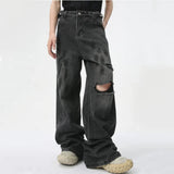 Vintage Distressed Ripped Straight Denim Jeans