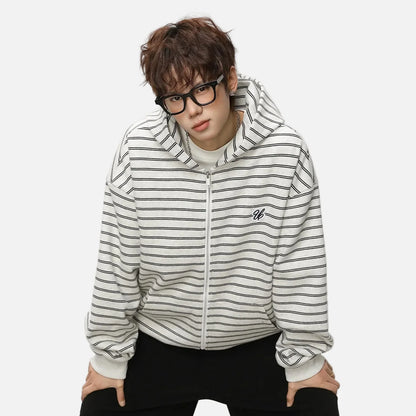 Y2K Embroidered Oversized Striped Hooded Sweatshirt