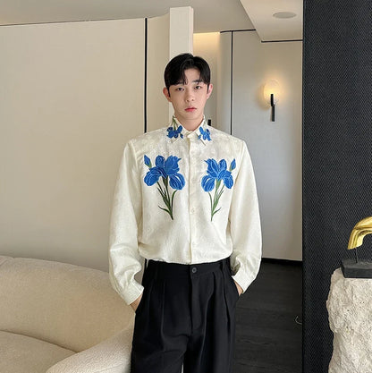 Vintage Embroidered Loose Flower Casual Hip Hop Shirt