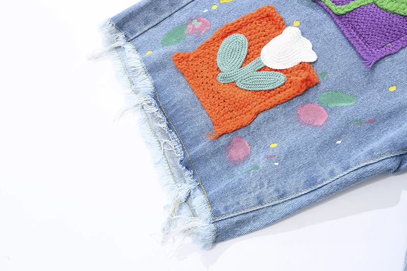 Vintage Floral Knitted Pattern Jorts