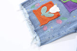 Vintage Floral Knitted Pattern Jorts