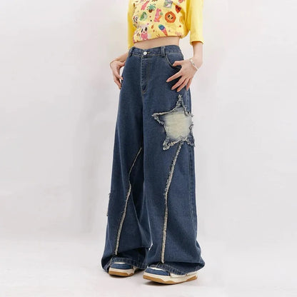Y2K Distressed Star Patch Flare Jeans