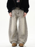 Rugged Look Baggy Gray High Waisted Jeans