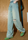 Streetwear High Waist Distressed Wide Leg Jeans
