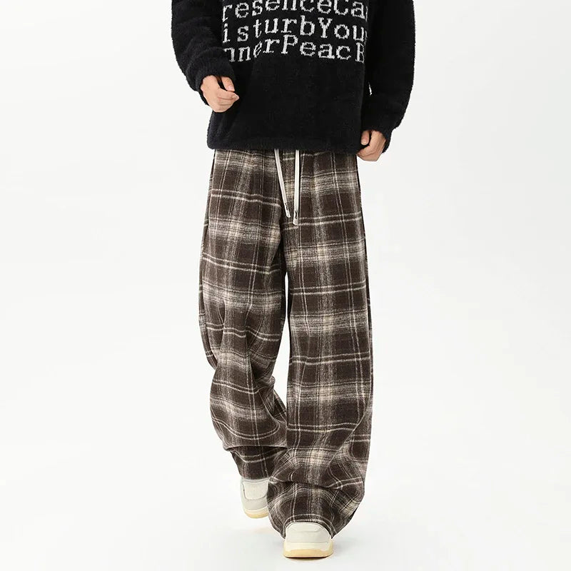 Effortless Checkered Wide Leg Casual Jogger