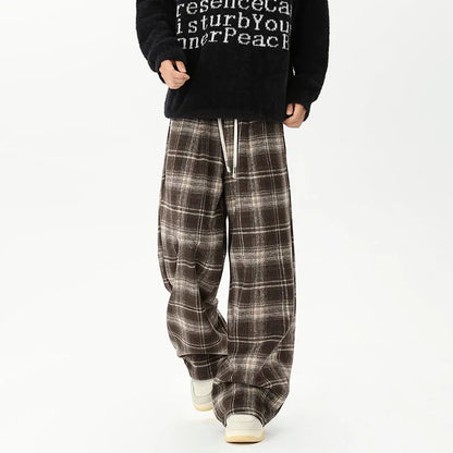 Effortless Checkered Wide Leg Casual Jogger