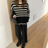 Women Chic Korean Striped Loose Knit Sweater