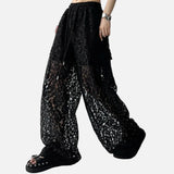 Hollow American Lace Retro Wide Leg Pants