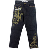Embroidered Spliced Straight Fit Denim Jeans