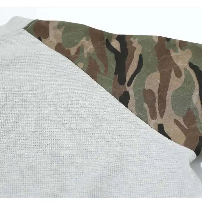 Vintage Camo Henley Collar Long T-Shirt