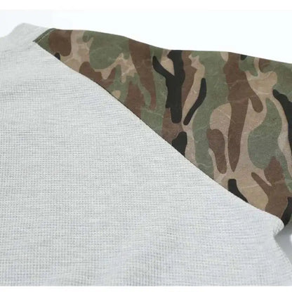 Vintage Camo Henley Collar Long T-Shirt