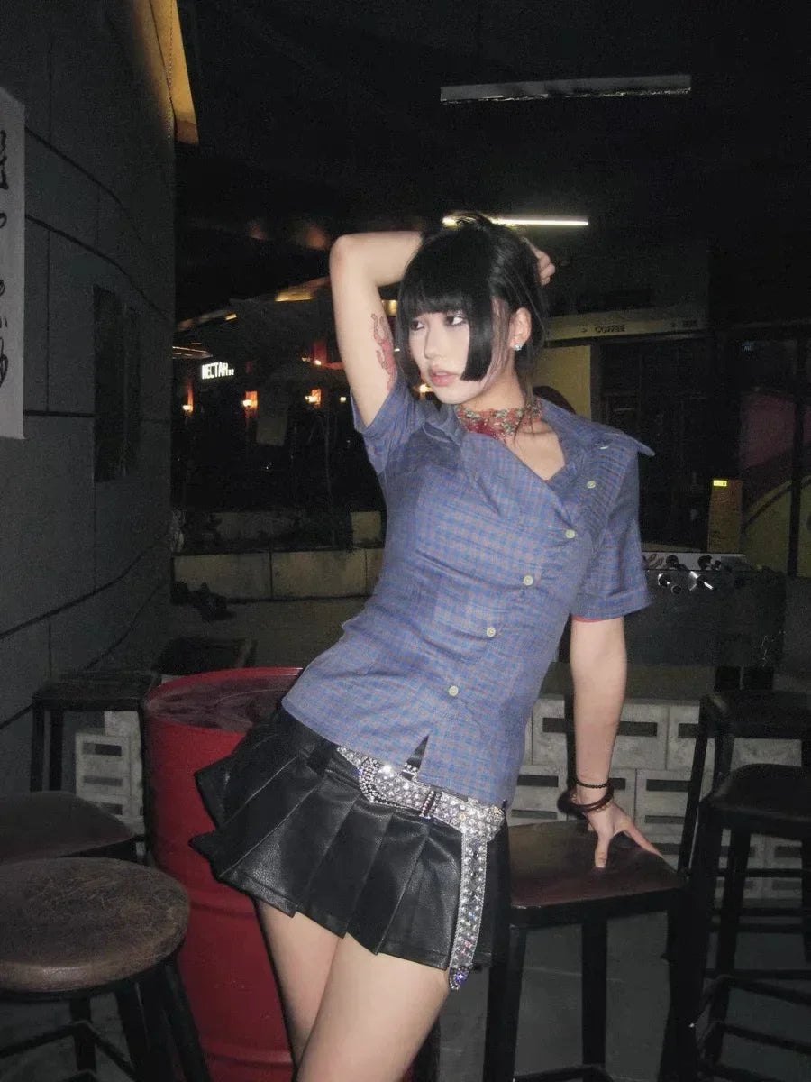 Casual Plaid Irregular Short Sleeve Shirt
