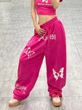 Pink Y2K Bufferfly Pattern Wide Leg Sweatpants