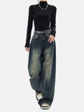A model posing in the Vintage High Waist Women's Jeans