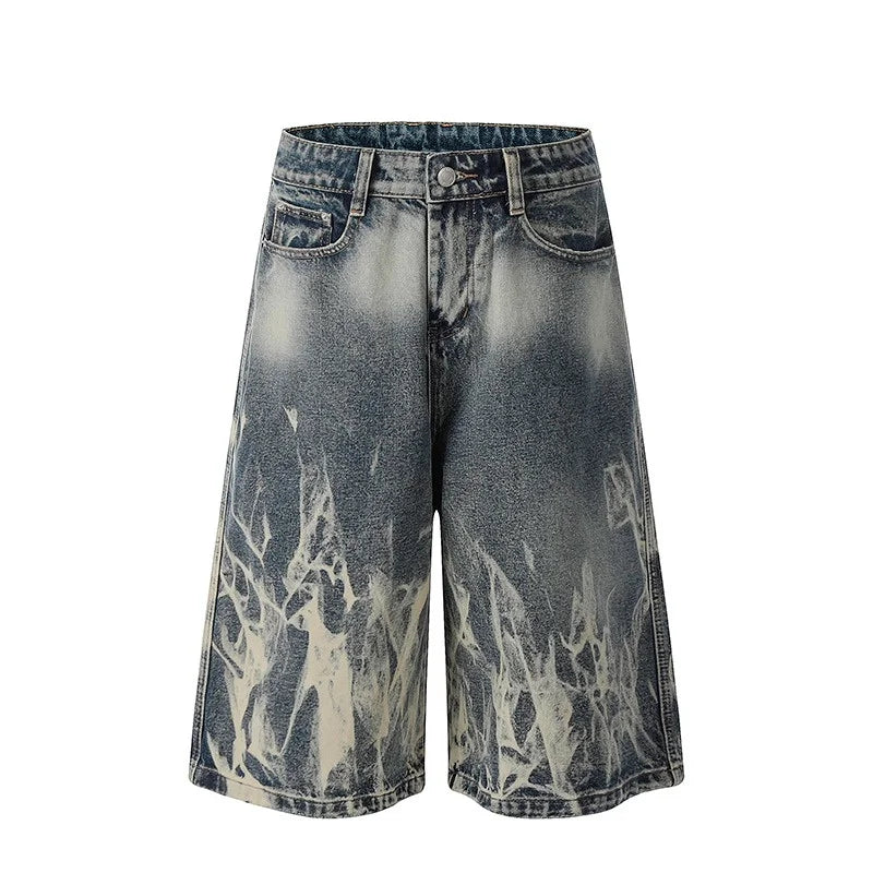 Flame Graphic Print Denim Short