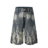 Flame Graphic Print Denim Short