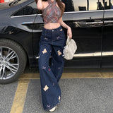 Retro Premium Bear Print Wide Leg Jeans