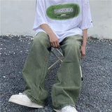 Streetwear Gradient Green Denim High Waist Jeans