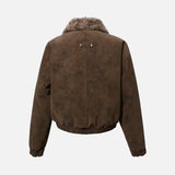 Retro High Street Spliced Fur Collar Zipper Jacket