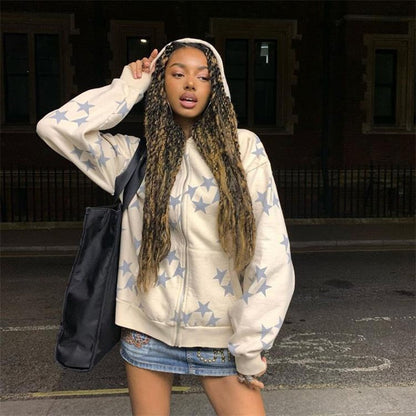 A model wearing the white Vintage Star Graphic Hoodies