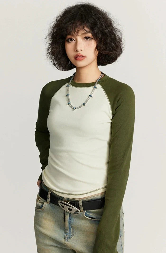 Color Contrast Long Sleeve Women's T-shirt