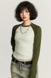 Color Contrast Long Sleeve Women's T-shirt