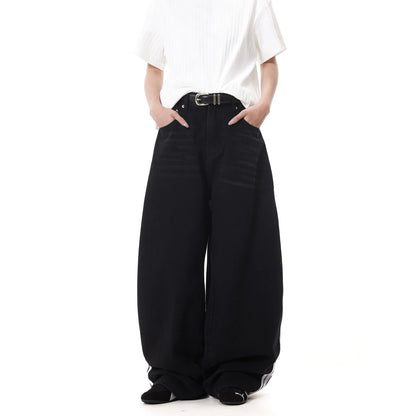 Black Baggy Arc Shaped Vertical Jeans