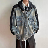 Trendy Knitt Hooded Raw Edge Denim Jacket