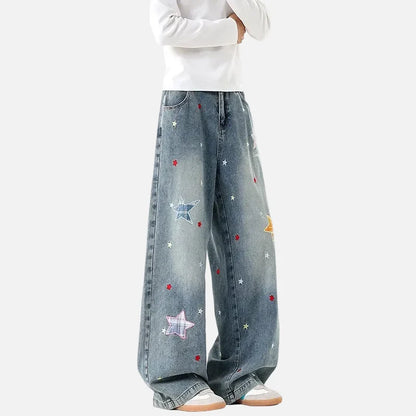 American Style Star Patch Loose Jeans